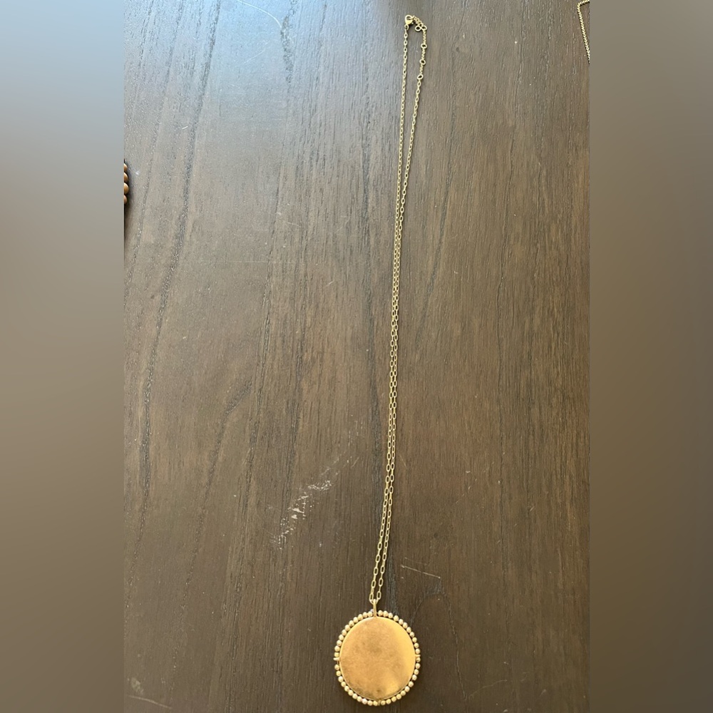 Brushed gold long medallion necklace
